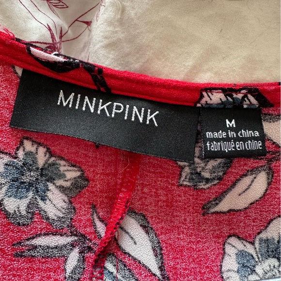 MINKPINK Short Sleeve Red Floral Mini Dress - Ruffle Details - Size M AU - Picture 5 of 5